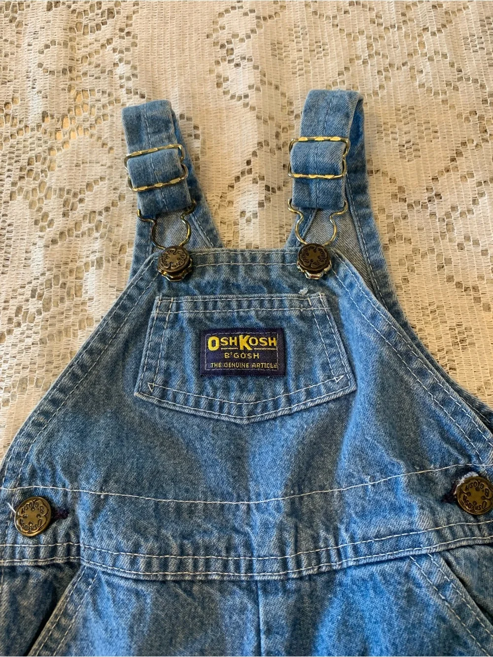 Oshkosh B’gosh Distressed Denim Blue Jean USA Made Toddler Overalls 6/9 months